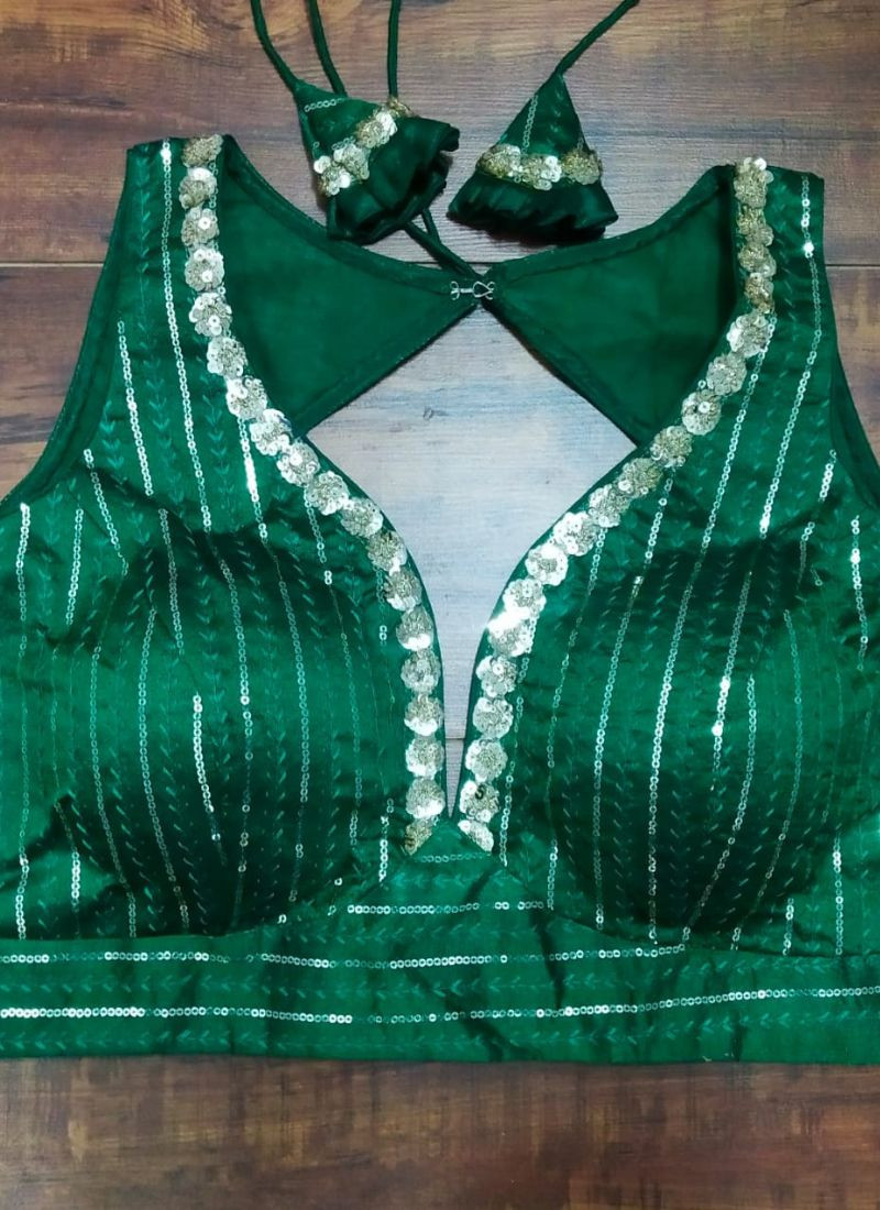 P Silk embroidery sequence Blouse in Green