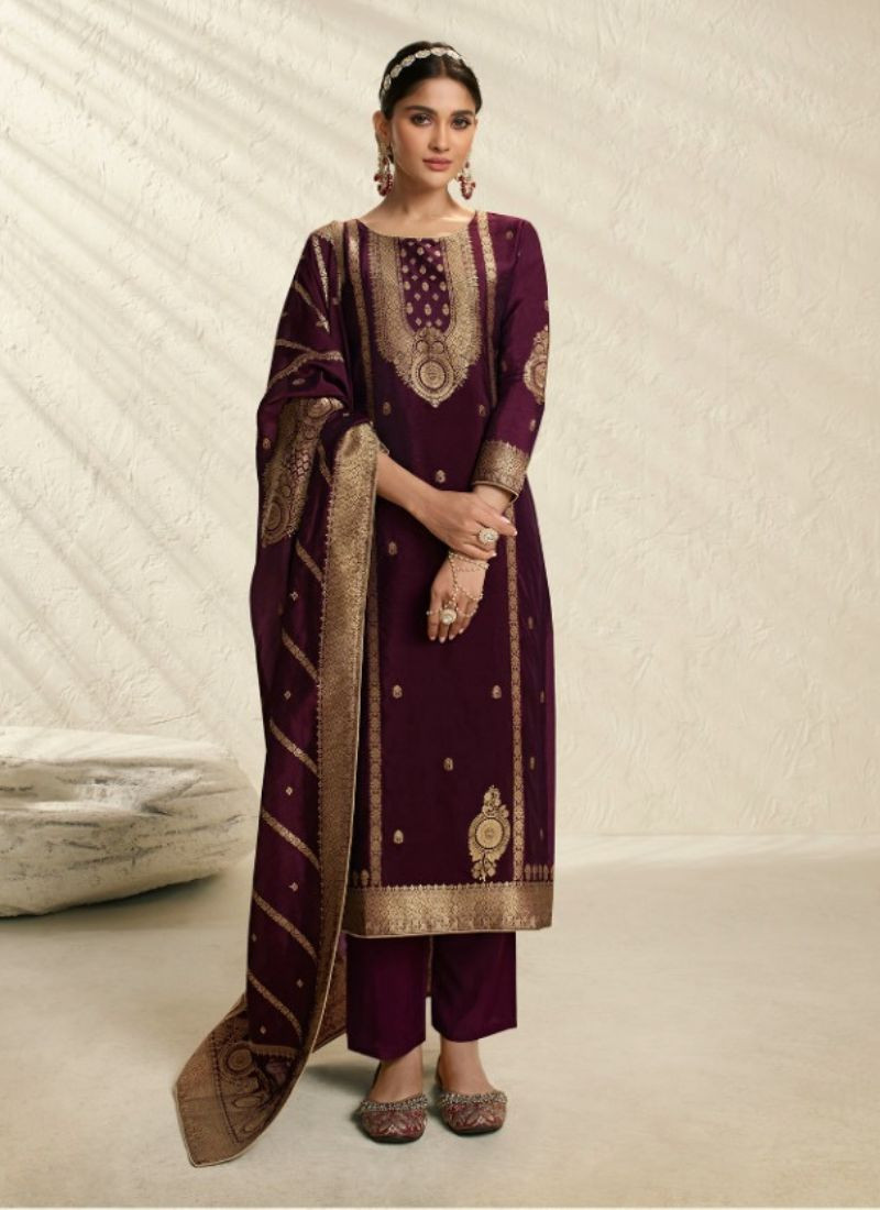 Bamberg Silk Jacquard Suit in Dark Purple