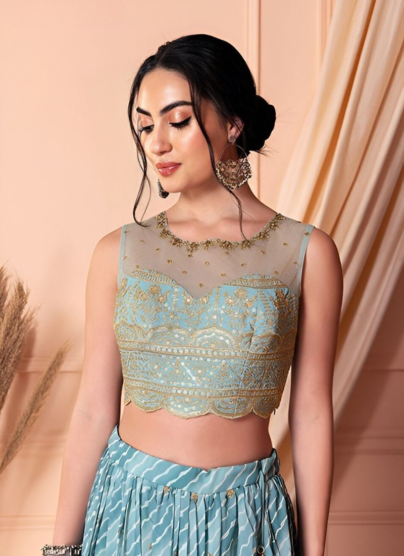 Embroidery Sequins Georgette Lehenga in Light Blue