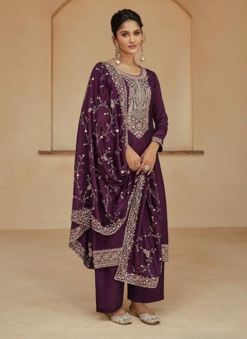 Myntra Silk Suit Set in Purple