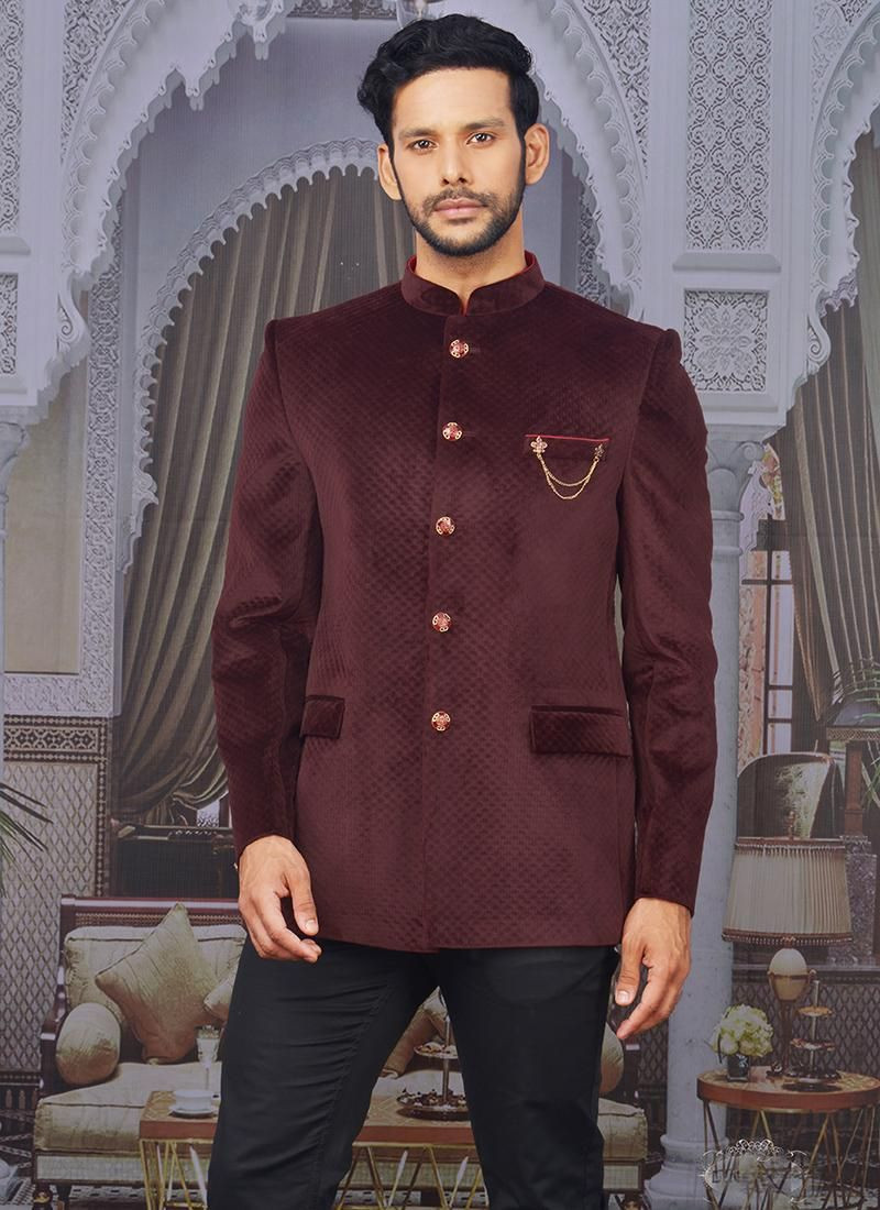 Jacquard And Velvet Fancy Pattern Jodhpuri Jacket