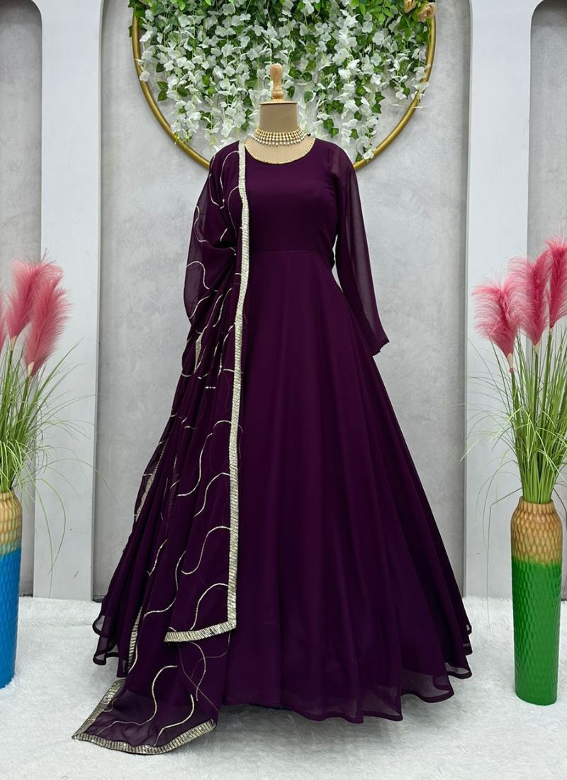 Faux Georgette Suit Set in Dark Purple