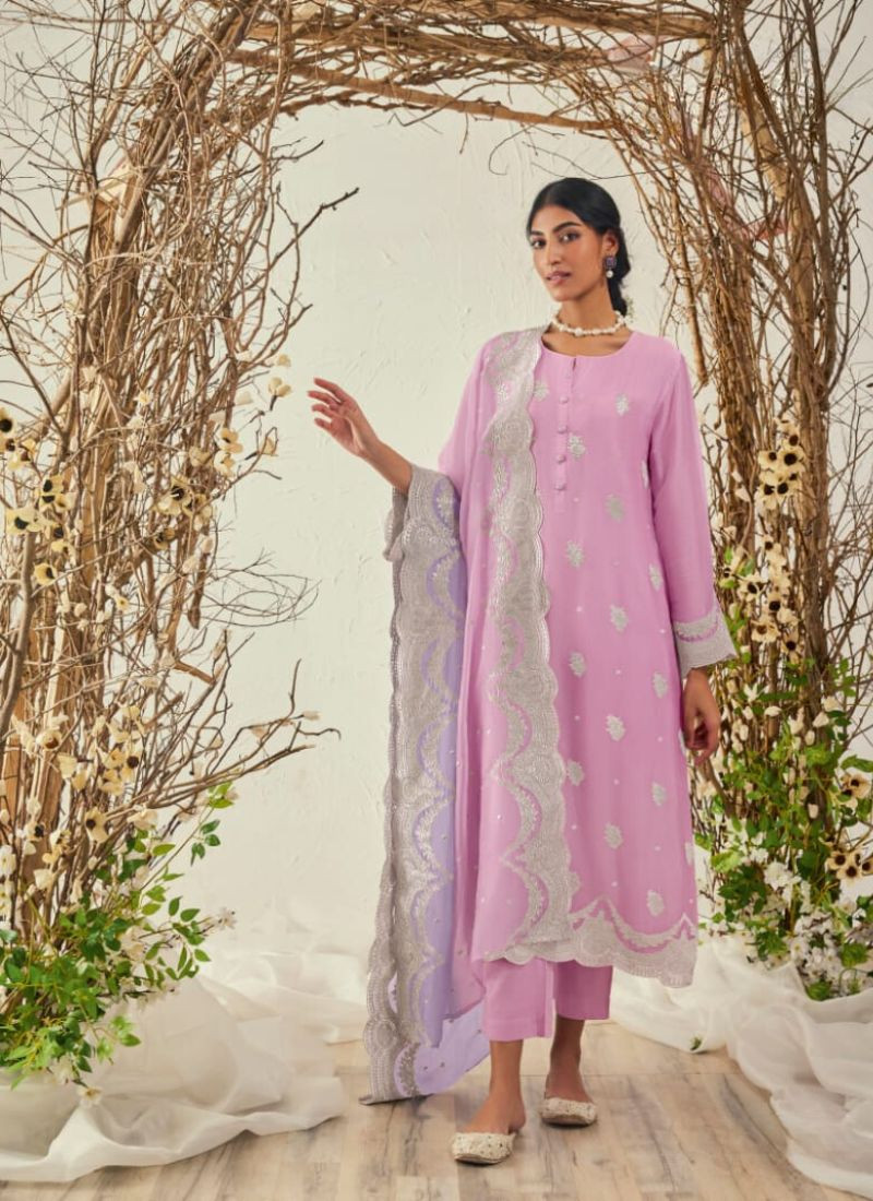 Zari Embroidery Suit Set in Clay