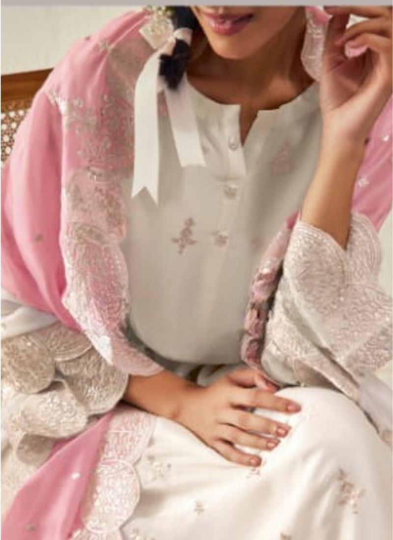 Zari Embroidery Suit Set in White