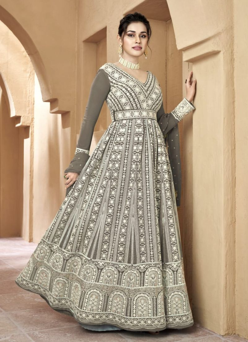 Lucknowi Floor Length Anarkali Suit in Georgette