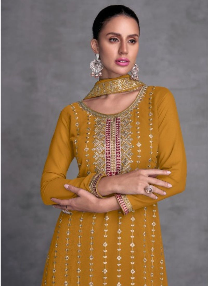 Faux Georgette Suit Set in Yellow