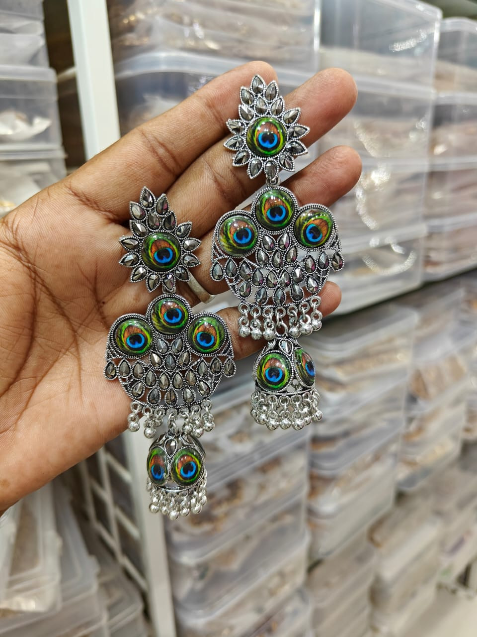 Oxidised Beaded Jhumka Style Earrings