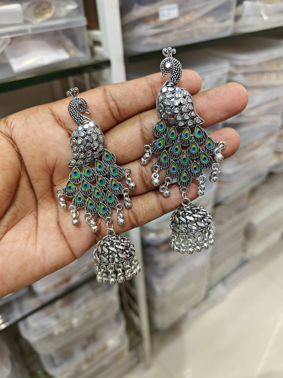 Oxidised Beaded Jhumka Style Earrings