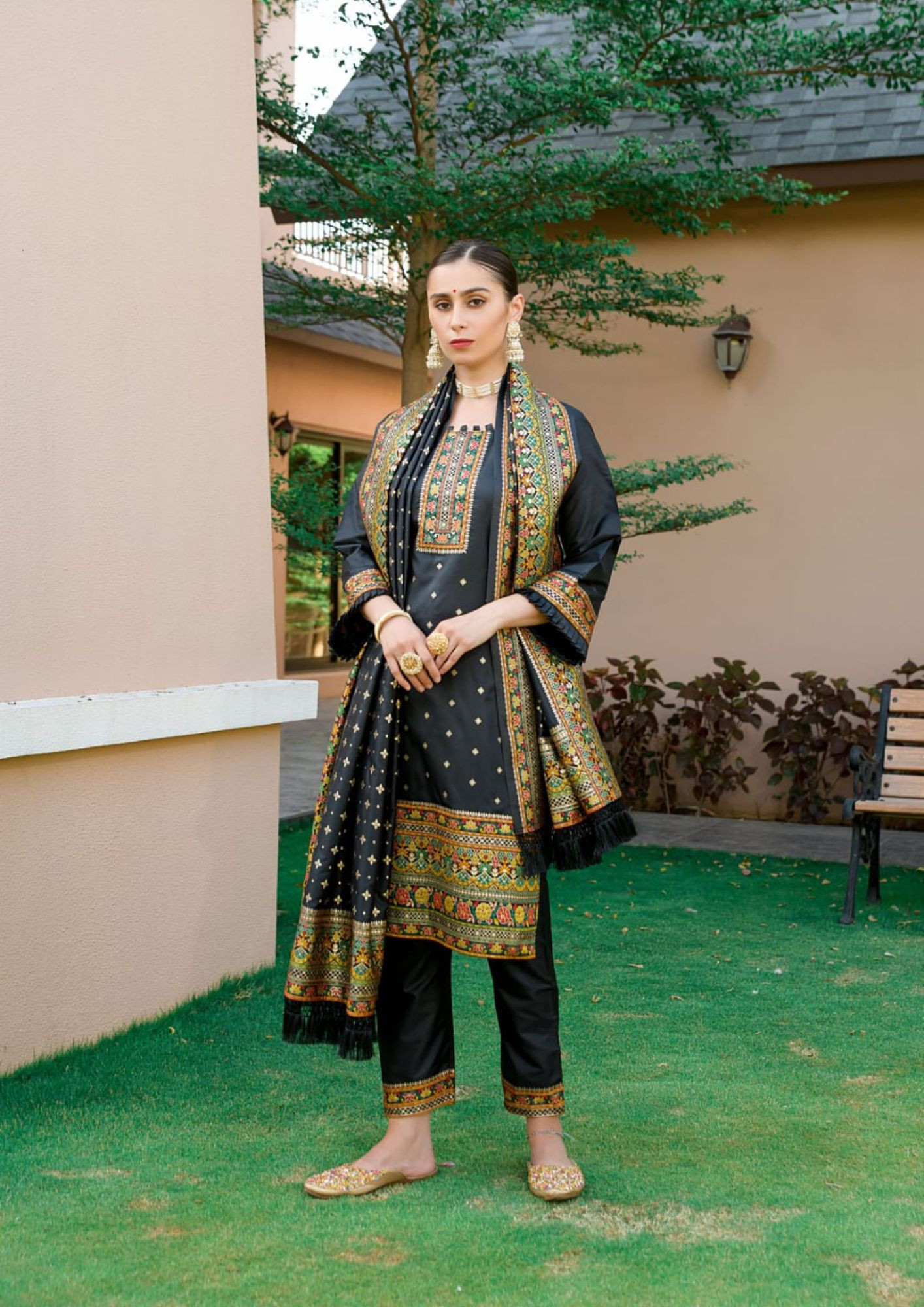 Banarasi Silk With Zari Work Suit Set in Black