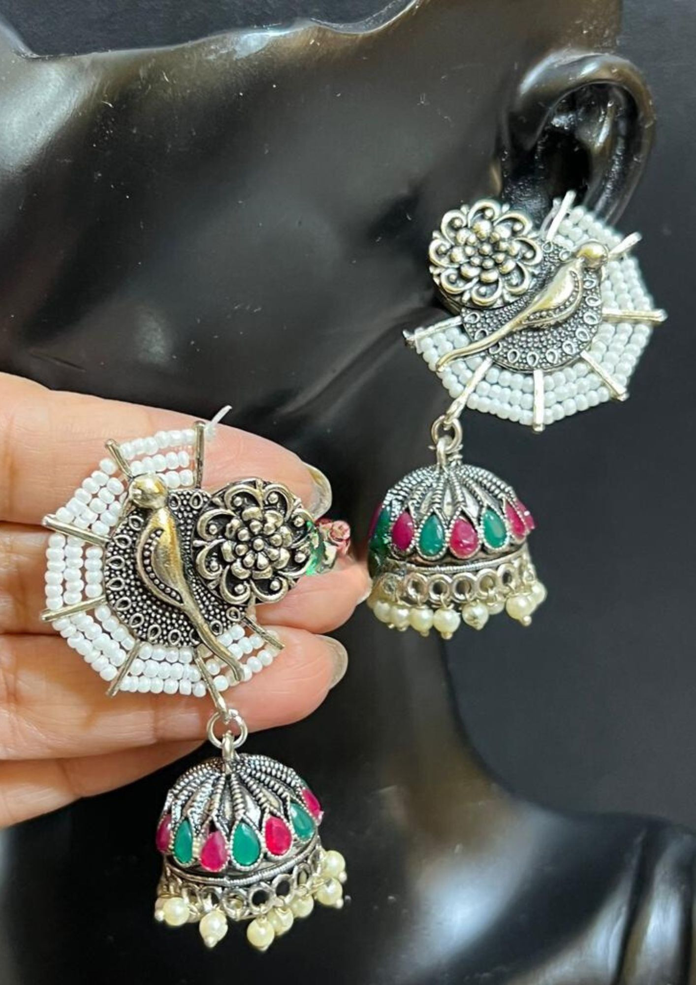 Stone Based Oxidized Jhumka Style Earrings in Multicolor