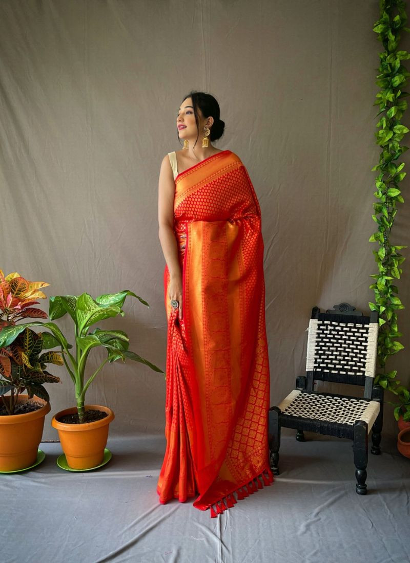 Pure Kanjeevaram Silk Saree in Orange