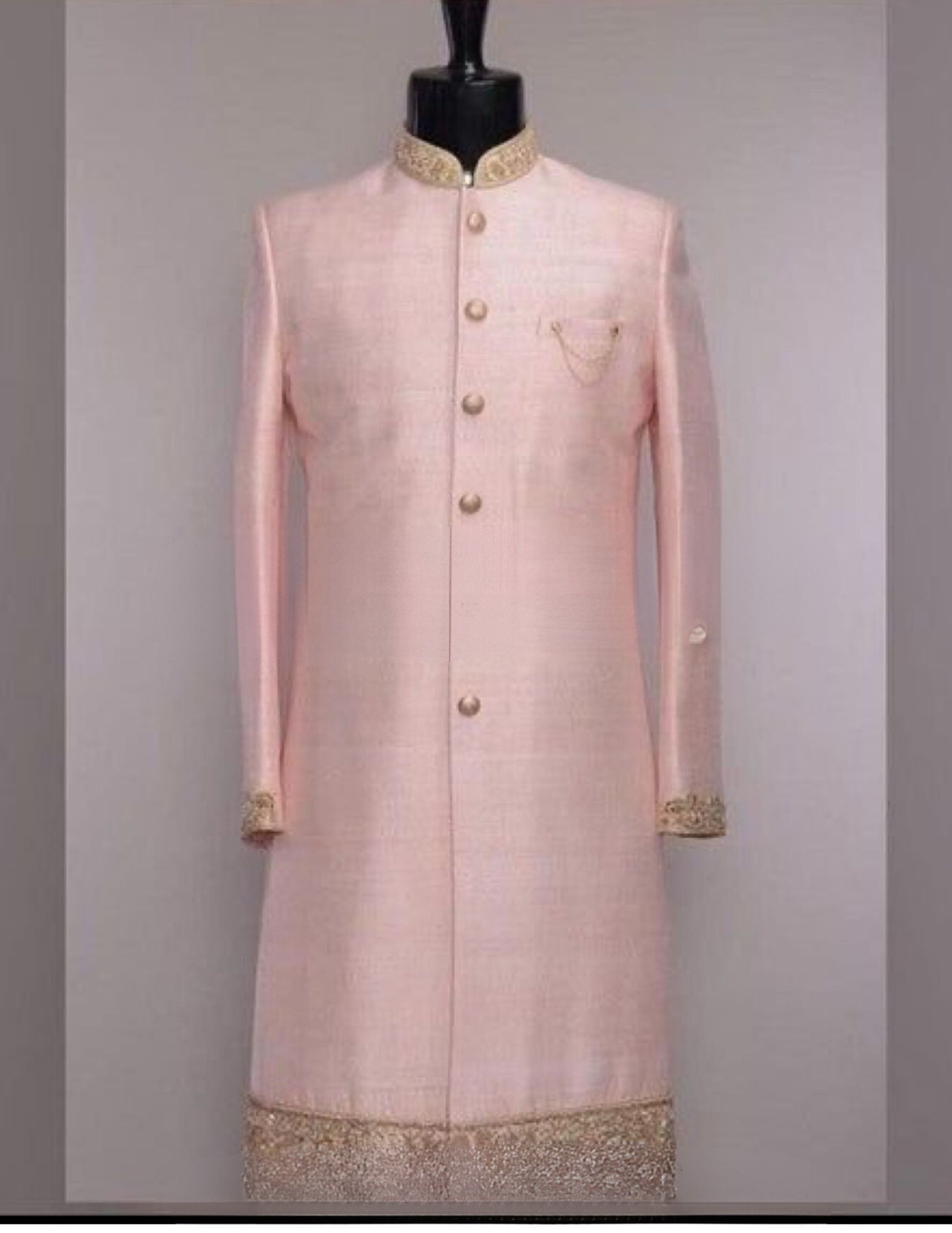 Designer Custom Made Sherwani In Rose Pink