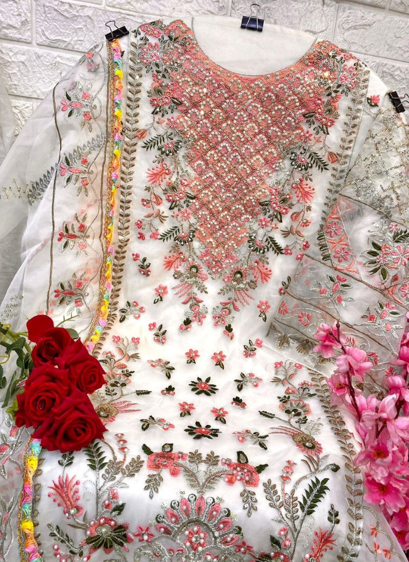Embroidered Organza Silk Sharara Set in White