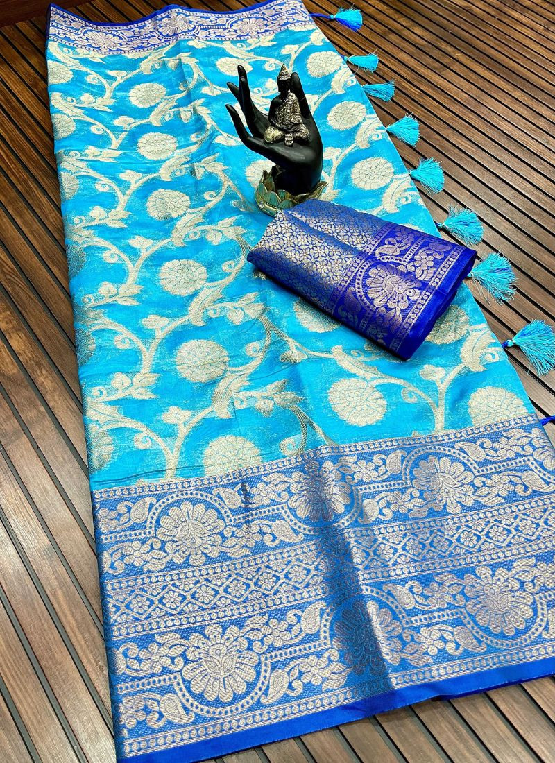 Shiner Banarasi Silk in Sky Blue