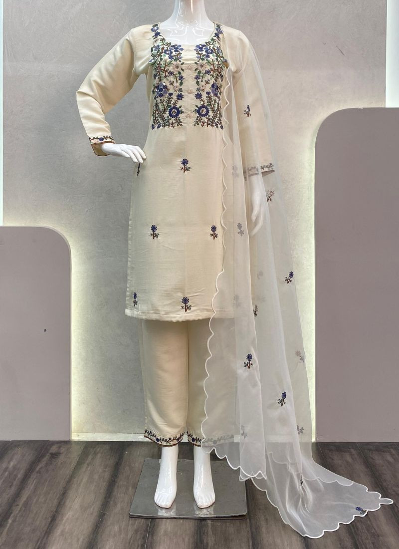 Roman Silk Suit Set in White