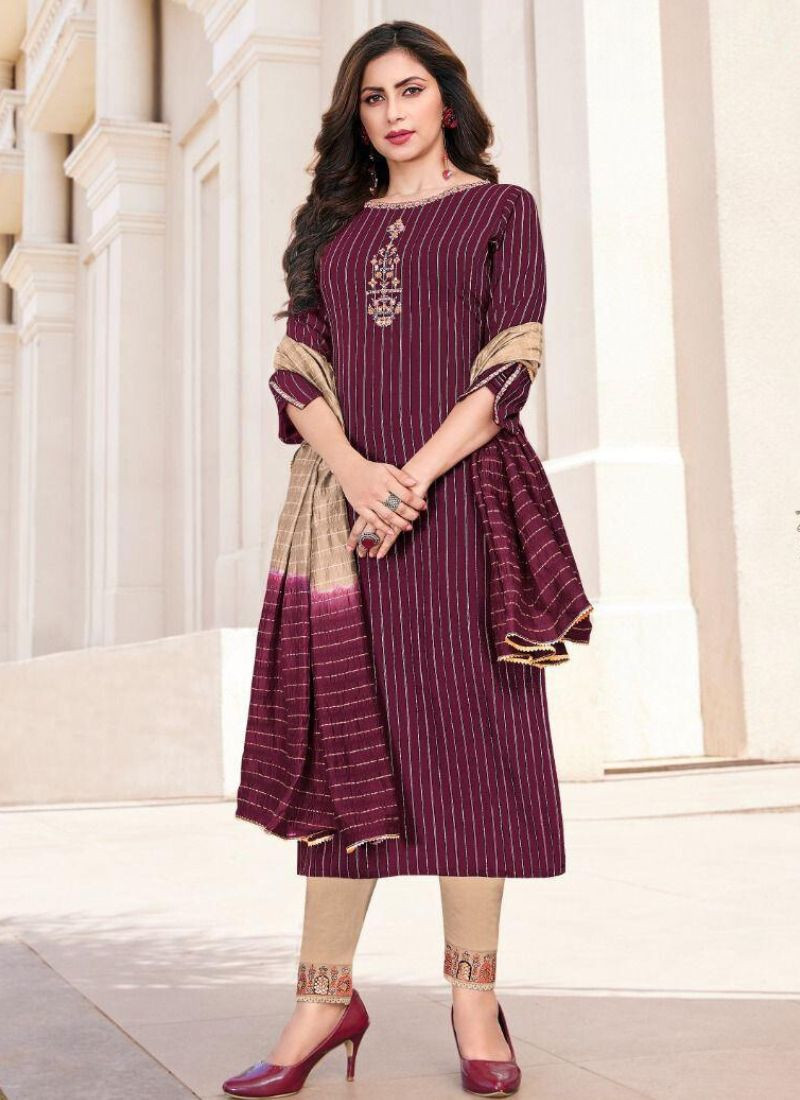 Embroidery Viscose Suit set in Purple