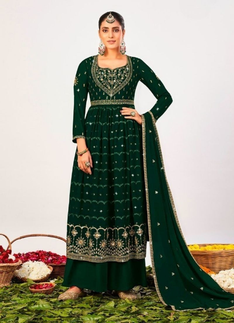 Embroidery Georgette Suit Set in Green