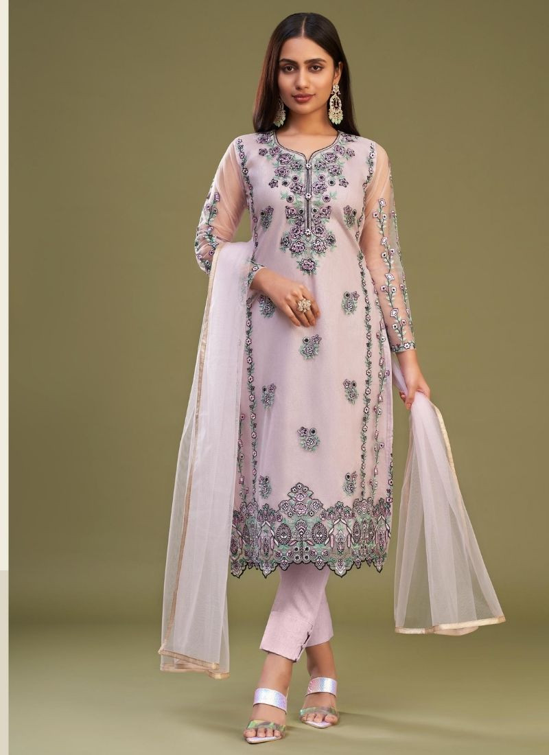 Multi Thread Embroidery Net Suit Set in Clay