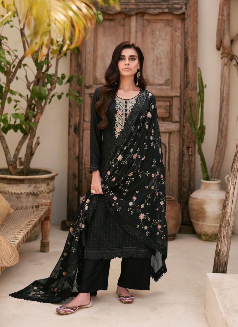 Embroidery Dolla Silk Suit(Unstiched) in Black