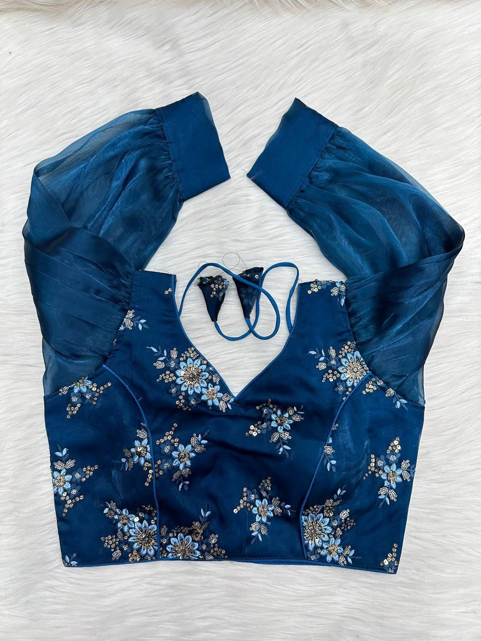 Blooming Organza Blouse In Navy Blue