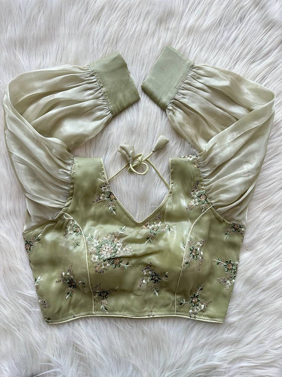 Blooming Organza Blouse In Light Green