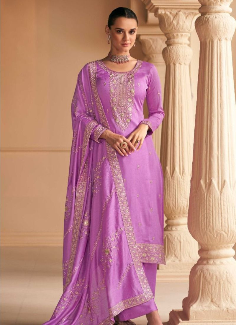 Designer Premium Silk Suit Set In Purple