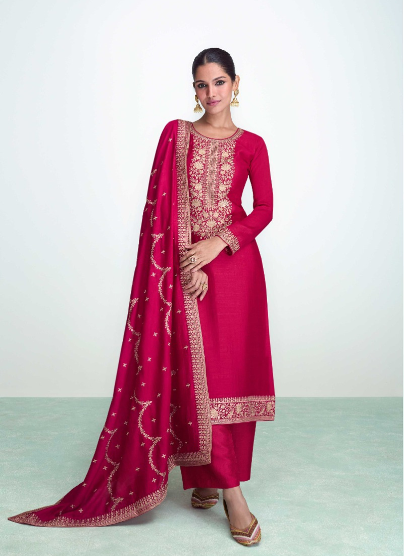 Designer Premium Silk Plazo Set In Dark Red