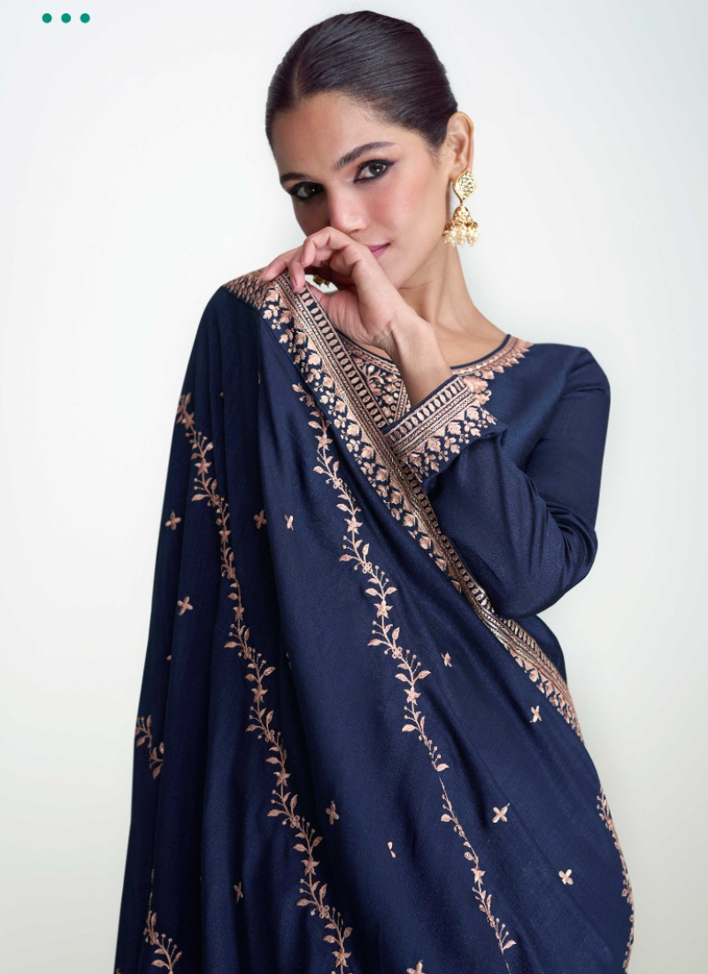 Designer Premium Silk Plazo Set In Dark Blue