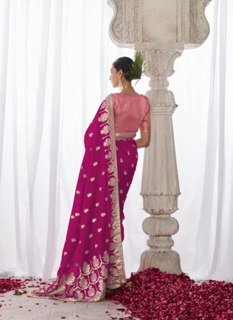 Kora Silk Saree In Dark Pink