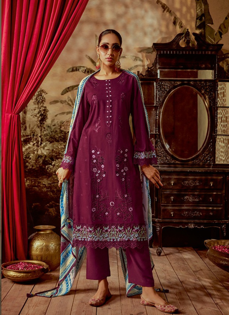 Modale Silk With Parsi Embroidery Suit Set