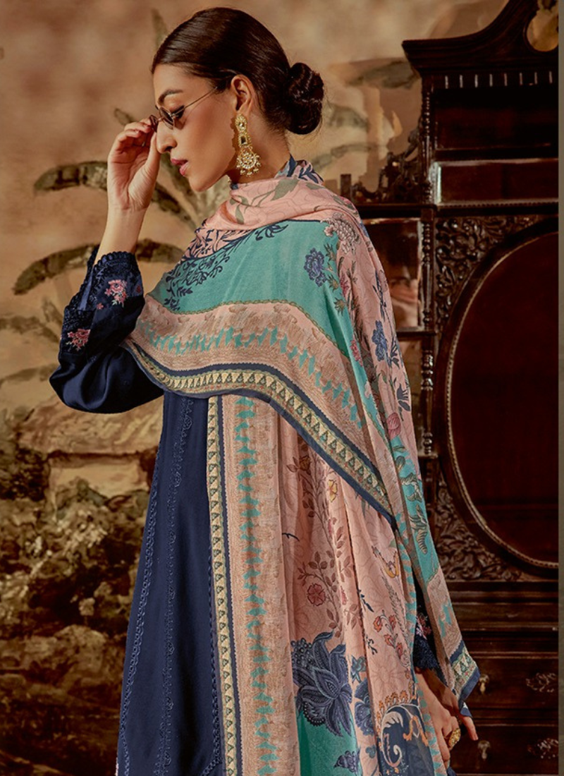 Modale Silk With Parsi Embroidery Suit Set In Blue