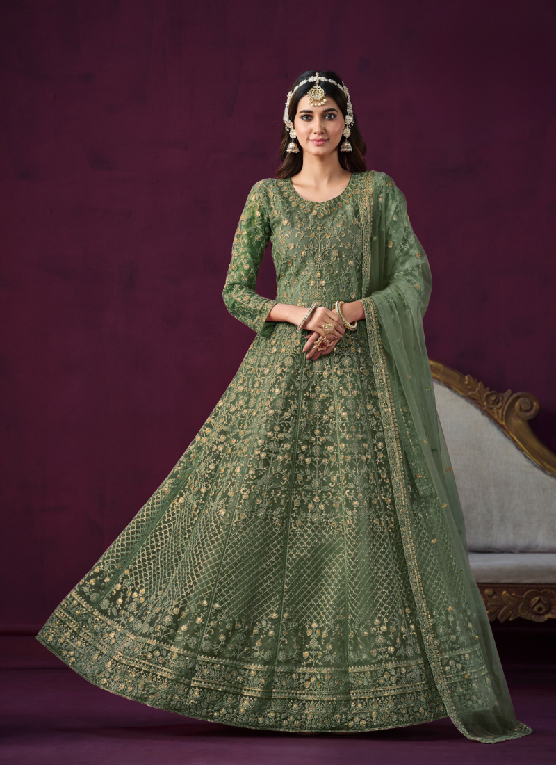 Real Net Gown In Green