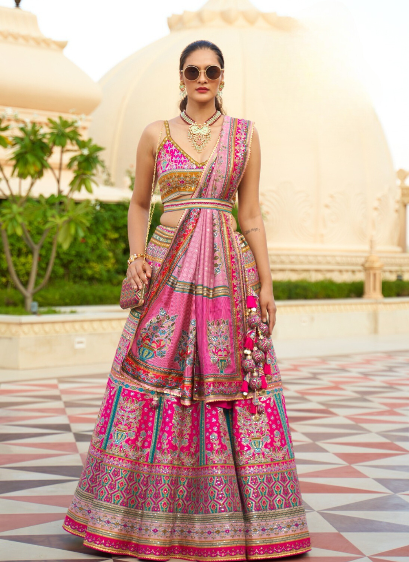 Rajwadi Silk Lehenga In Pink