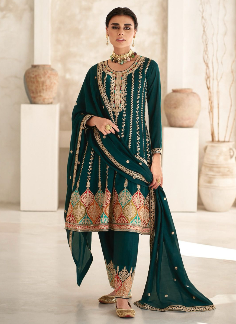 Designer Silk Anarkali Suit In Green