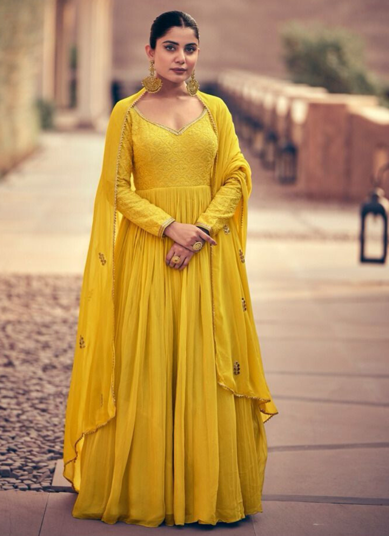 Real Georgette Gown In Yellow