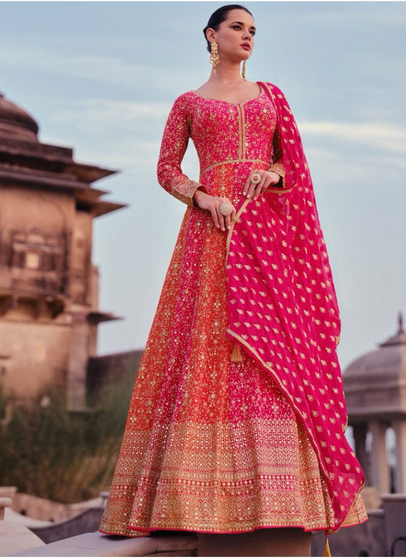 Designer Real Georgette Gown In Pink