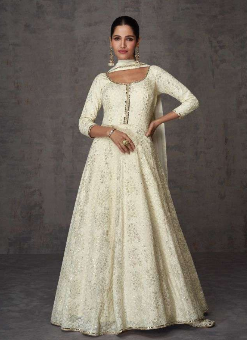 Real Georgette Gown In Off White