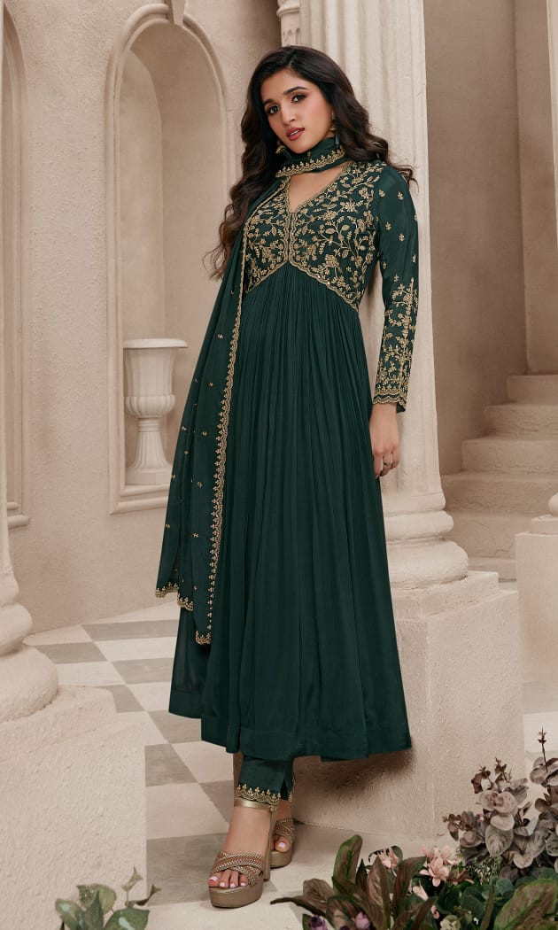 Pure Chinon Anarkali Suit In Green