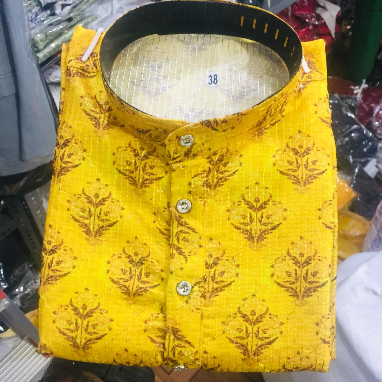Rayon Lakhnawi Kurta In Yellow