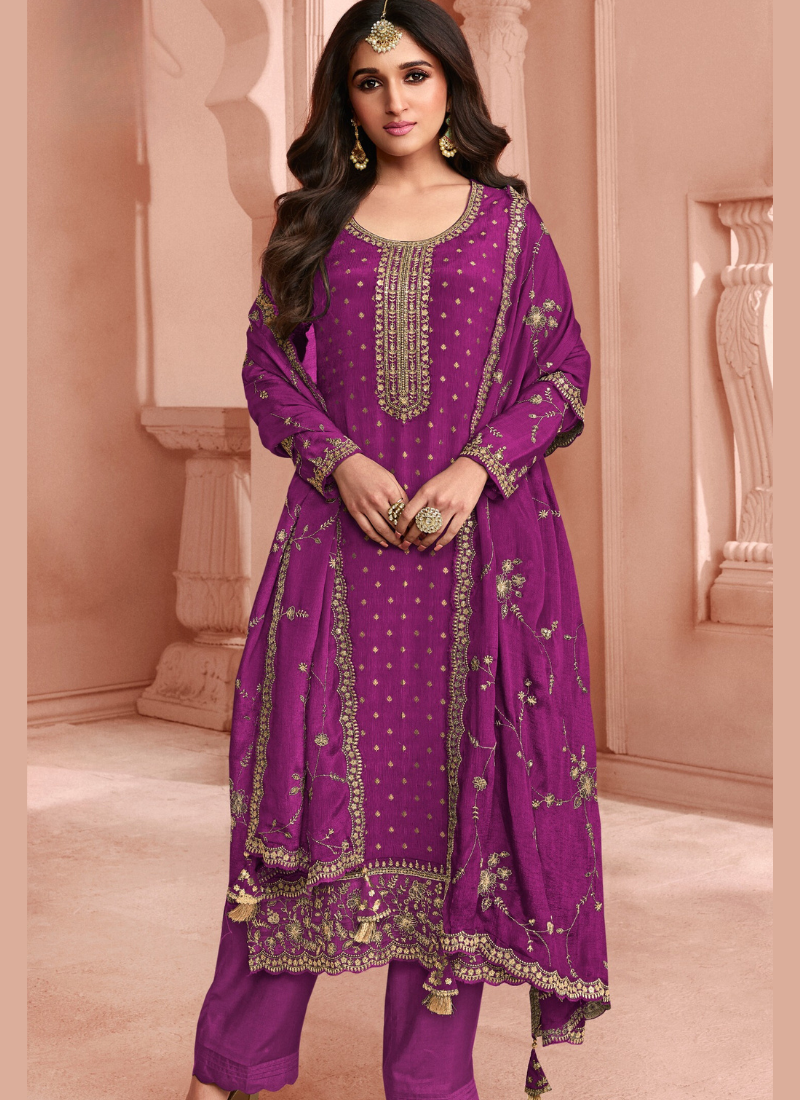 Dola Silk Suit Set In Purple