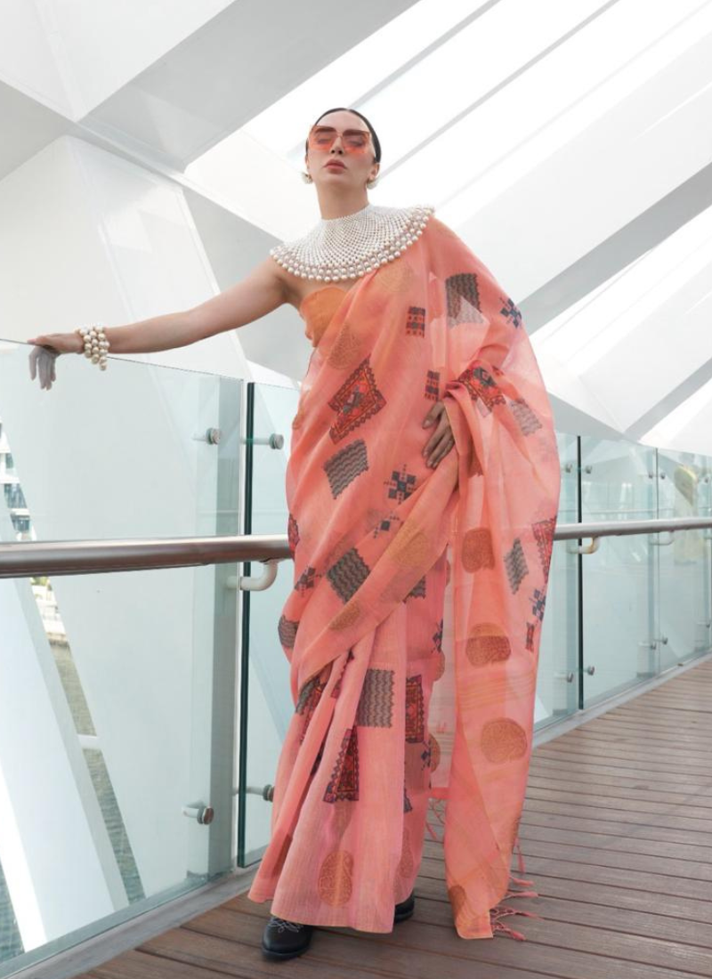 Designer Hand Wooven Silk Saree In Pink